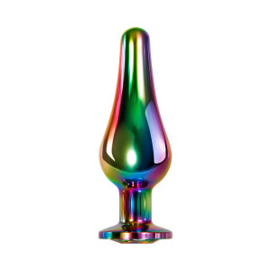 Evolved Rainbow Aluminum Anal Plug With Rainbow Gemstone Base, Small, 3.7 Inch Length, 1.25 Inch Max Width Evolved Rainbow Aluminum Anal Plug With Rainbow Gemstone Base, Small, 3.7 Inch Length, 1.25 Inch Max Width