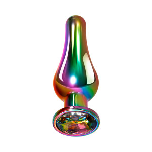 Evolved Rainbow Aluminum Anal Plug With Rainbow Gemstone Base, Large, 5.09 Inch Length, 1.65 Inch Max Width Evolved Rainbow Aluminum Anal Plug With Rainbow Gemstone Base, Large, 5.09 Inch Length, 1.65 Inch Max Width