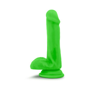 Blush Neo Elite Dual Density Silicone Dildo with Balls & Suction Cup, 4.75 Inch Insertable, 1.4 Inch Max Width, Neon Green Blush Neo Elite Dual Density Silicone Dildo with Balls & Suction Cup, 4.75 Inch Insertable, 1.4 Inch Max Width, Neon Green