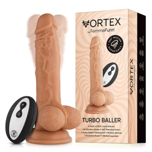 FemmeFunn Vortex Turbo Baller 2.0, 8.25 in. Vibrating Rotating Dildo, 5.4 Inch Insertable, 1.5 Inch Max Width, Beige FemmeFunn Vortex Turbo Baller 2.0, 8.25 in. Vibrating Rotating Dildo, 5.4 Inch Insertable, 1.5 Inch Max Width, Beige