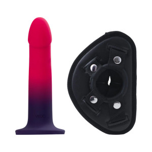 VeDO Duo Silicone Dildo (Non-Vibrating) with Harness, Pink/Purple VeDO Duo Silicone Dildo (Non-Vibrating) with Harness, Pink/Purple