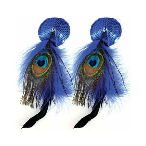 Bijoux de Nip Blue Sequin Round Pasties with Feathers Bijoux de Nip Blue Sequin Round Pasties with Feathers