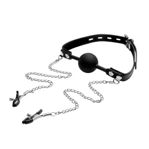 STRICT Silicone Ball Gag With Nipple Clamps STRICT Silicone Ball Gag With Nipple Clamps