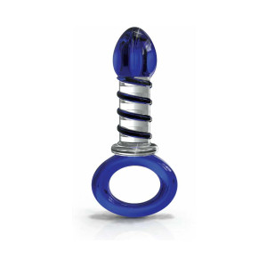 Icicles No. 81 Glass Juicer Ribbed Dildo With Handle, 3.9 Inch Insertable, 1.6 Inch Max Width, Blue Icicles No. 81 Glass Juicer Ribbed Dildo With Handle, 3.9 Inch Insertable, 1.6 Inch Max Width, Blue