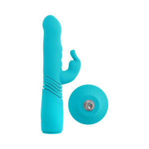 Evolved Bunny Hop Rechargeable Silicone Thrusting Rabbit Vibrator, Teal Evolved Bunny Hop Rechargeable Silicone Thrusting Rabbit Vibrator, Teal