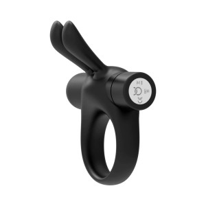 Forto Bunny Rechargeable Silicone Vibrating Cock Ring with Stimulating Ears, Black Forto Bunny Rechargeable Silicone Vibrating Cock Ring with Stimulating Ears, Black