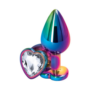 Rear Assets Metal Heart Plug, Medium, Multicolor/Clear Rear Assets Metal Heart Plug, Medium, Multicolor/Clear