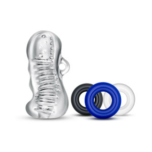 Blush Quickie Kit Jerk Off Stroker & 3-Piece Cock Ring Set, Clear Blush Quickie Kit Jerk Off Stroker & 3-Piece Cock Ring Set, Clear