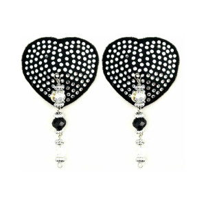 Bijoux de Nip Black Crystal Heart Pasties with Faceted Beads Bijoux de Nip Black Crystal Heart Pasties with Faceted Beads