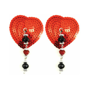 Bijoux de Nip Red Sequin Heart Pasties with Faceted Beads Bijoux de Nip Red Sequin Heart Pasties with Faceted Beads