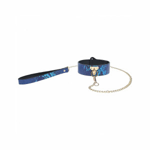 Ouch! International Florence Collection Collar with Leash, Blue Ouch! International Florence Collection Collar with Leash, Blue