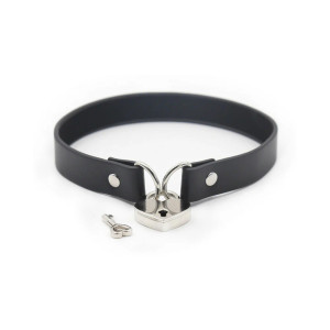 Ple'sur PVC Collar With Heart Lock & Key, Black Ple'sur PVC Collar With Heart Lock & Key, Black