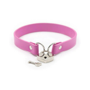 Ple'sur PVC Collar With Heart Lock & Key, Pink Ple'sur PVC Collar With Heart Lock & Key, Pink