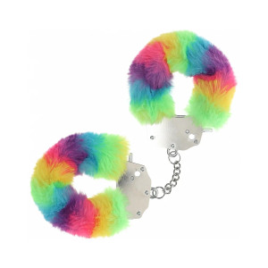 Ouch! Heavy-Duty Fluffy Handcuffs, Rainbow Multicolor Ouch! Heavy-Duty Fluffy Handcuffs, Rainbow Multicolor