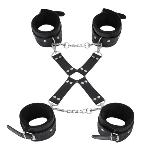 Male Power Leather All 4's Fuzzy Hogtie Cuff Set, Black Male Power Leather All 4's Fuzzy Hogtie Cuff Set, Black