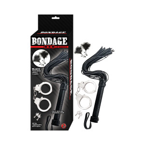 Nasstoys Bondage Kit with Flogger, Cuffs, and Black Feather Nipple Clamps Nasstoys Bondage Kit with Flogger, Cuffs, and Black Feather Nipple Clamps