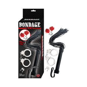 Nasstoys Bondage Kit with Flogger, Cuffs, and Red Feather Nipple Clamps Nasstoys Bondage Kit with Flogger, Cuffs, and Red Feather Nipple Clamps