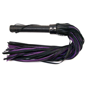 Rouge Flogger with Leather Handle & Leather Floggers, Black & Purple Rouge Flogger with Leather Handle & Leather Floggers, Black & Purple