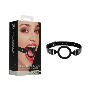 Ouch! Adjustable Silicone Ring Gag With Leather Straps, Black Ouch! Adjustable Silicone Ring Gag With Leather Straps, Black