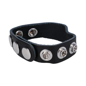 Rock Solid The Leather 5-Snap Cock Ring, Black