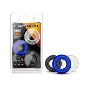 Stay Hard Donut Rings 3-Piece Cock Ring Set, Assorted Colors