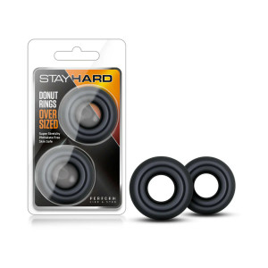 Stay Hard Donut Rings Oversized Cock Ring 2-Pack, Black