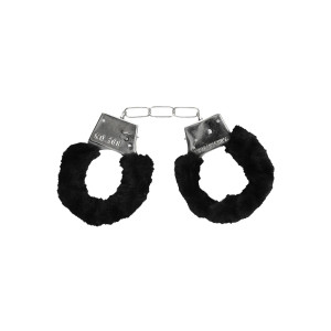Ouch! Black & White Pleasure Furry Handcuffs with Quick-Release Button Ouch! Black & White Pleasure Furry Handcuffs with Quick-Release Button