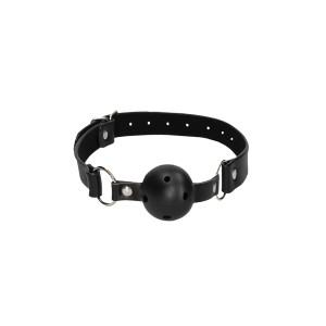 Ouch! Black & White Breathable Ball Gag With Bonded Leather Straps, Black Ouch! Black & White Breathable Ball Gag With Bonded Leather Straps, Black