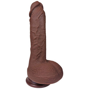 The Thriller by FUKENA - Realistic Dual Density Silicone Dildo with Balls & Suction Cup, 6.5 Inch Insertable, 1.8 Inch Max Width, Dark Skin The Thriller by FUKENA - Realistic Dual Density Silicone Dildo with Balls & Suction Cup, 6.5 Inch Insertable, 1.8 Inch Max Width, Dark Skin