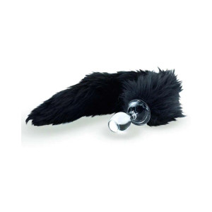 Crystal Delights Minx Faux Fur Tail Glass Plug, Black Crystal Delights Minx Faux Fur Tail Glass Plug, Black