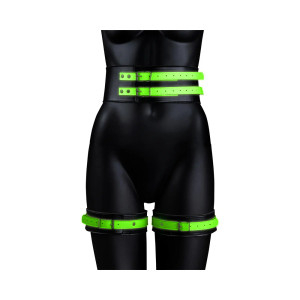 Ouch! Glow in the Dark 5-Piece Bonded Leather Thigh & Handcuffs With Belt Restraint, Neon Green, Small/Medium Ouch! Glow in the Dark 5-Piece Bonded Leather Thigh & Handcuffs With Belt Restraint, Neon Green, Small/Medium
