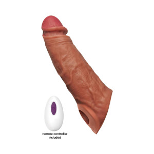 Skinsations Thick Dick 7 Inch Vibrating Penis Sleeve with Remote, Caramel Skinsations Thick Dick 7 Inch Vibrating Penis Sleeve with Remote, Caramel