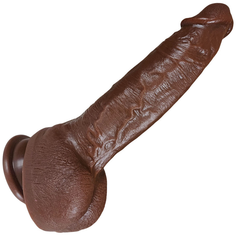 The Bachelor by FUKENA - Realistic Dual Density Silicone Dildo, 6.75 Inch Insertable, 1.9 Inch Max Width, Dark Skin