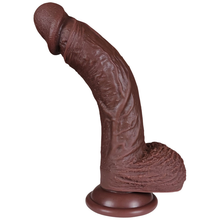 The Flame by FUKENA - Posable Realistic Dual Density Silicone Dildo with Balls & Suction Cup, 6.75 Inch Insertable, 1.7 Inch Max Width, Dark Skin
