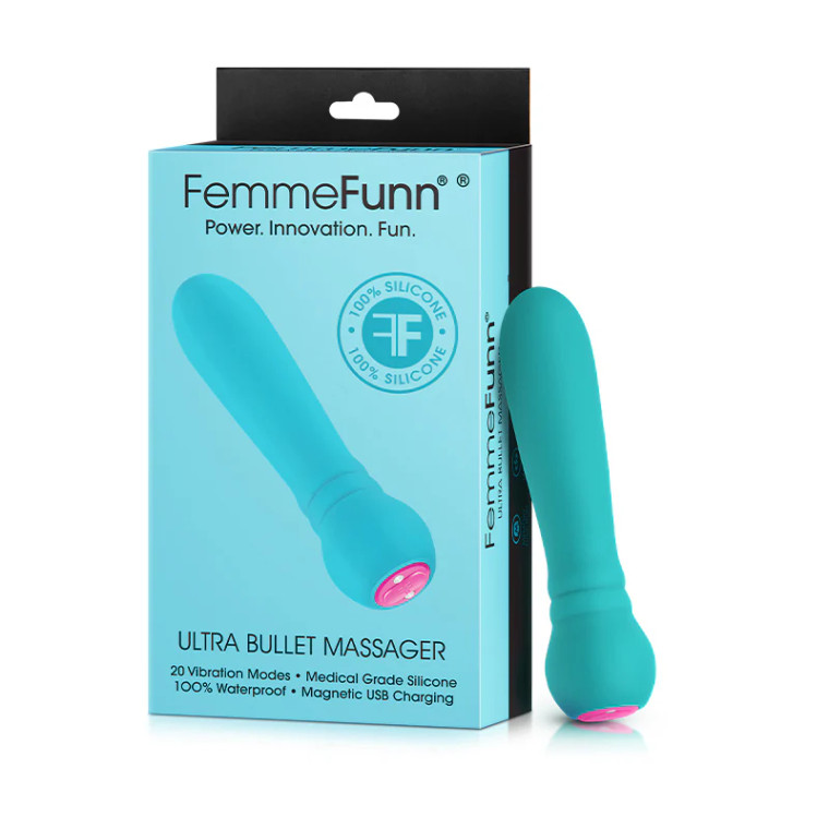 FemmeFunn Ultra Bullet Massager Rechargeable Silicone Vibrator, Turquoise