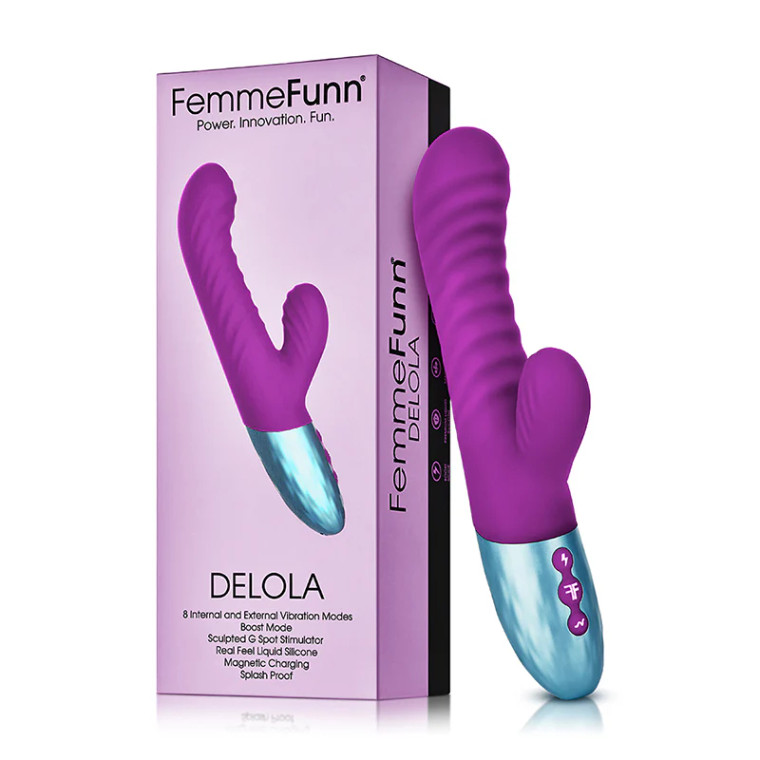 FemmeFunn Delola Rechargeable Silicone Dual Stimulation G-Spot Vibrator, Purple