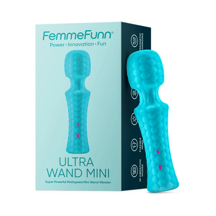 FemmeFunn Ultra Wand Mini Rechargeable Flexible Textured Silicone Vibrator, Turquoise