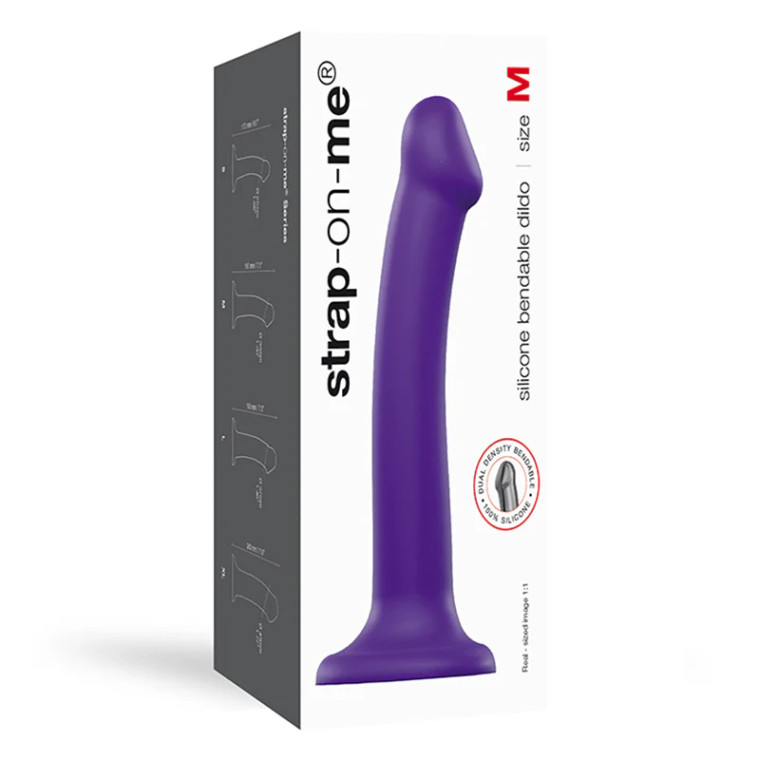 Strap-On-Me Bendable Dual-Density Silicone Suction Cup Dildo, 7.0 Inch Total Length, 1.29 Inch Max Width, Purple