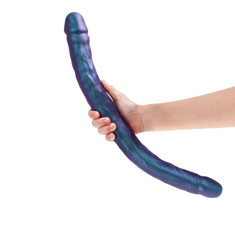 Strap-On-Me Double Dong Realistic Dildo, 17.7 Inch Total Length, 1.8 Inch Max Width, Snaky Metallic Color