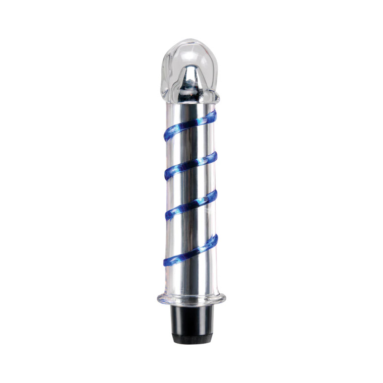 Icicles No. 20 Ribbed Vibrating 7.5 in. Glass Dildo, 7.5 Inch Total Length, Blue/Clear