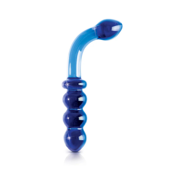 Icicles No. 31 Curved Beaded 7.25 in. Dual-Ended Glass Dildo, Blue