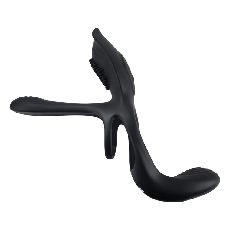 Playboy The 3 Way Rechargeable Remote Controlled Vibrating Silicone Cock Ring with Stimulator, Black
