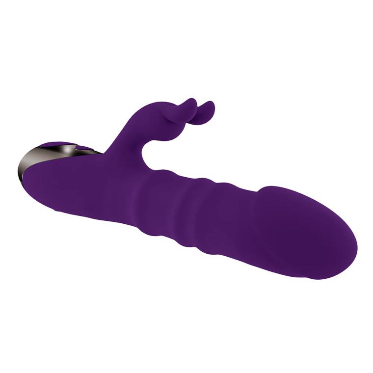 Playboy Hop To It Rechargeable Thrusting Silicone Dual Stimulation Vibrator, Acai