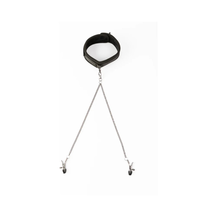 SEI MIO Twin Tweaks Velvet Collar with Nipple Clamps