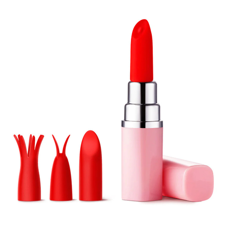 Luv Inc Lv57 Lipstick Vibrator Rechargeable Silicone Discreet Bullet with 3 Attachments, Coral