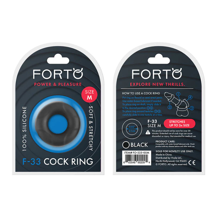 Forto F-33 Liquid Silicone Cock Ring, Medium, Black