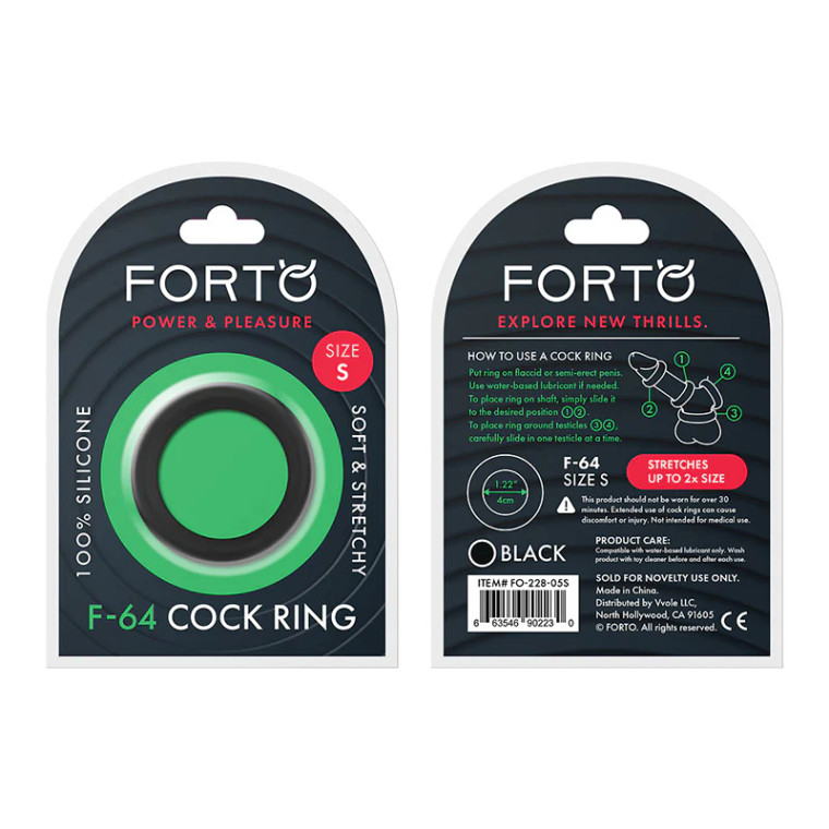 Forto F-64 Wide Liquid Silicone Cock Ring, Small, Black
