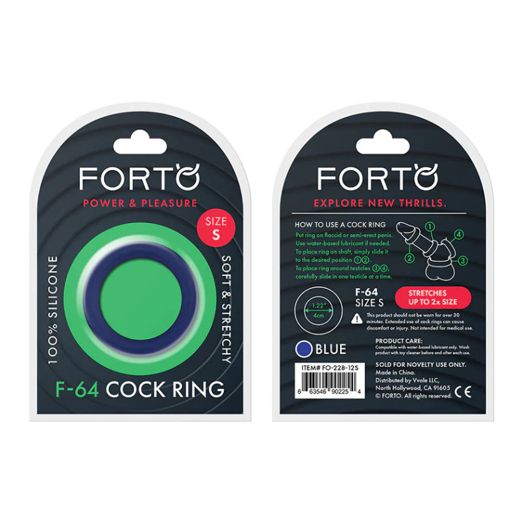 Forto F-64 Wide Liquid Silicone Cock Ring, Small, Blue