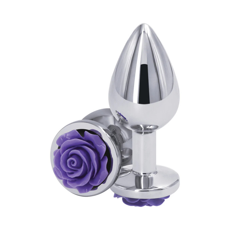 Rear Assets Rose Anal Plug, Medium, Purple