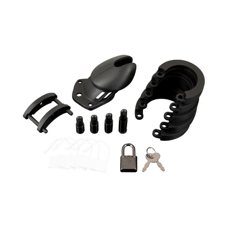 Blue Line Silicone Chastity Cage, Black
